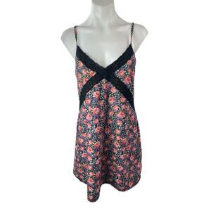 River Island Multicolor Lace Trim Floral V Neck Cami Camisole Tank Mini Dress 10
